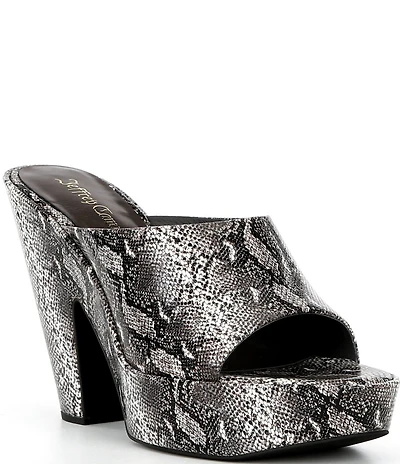 Jeffrey Campbell Enriched Python Print Leather Platform Block Heel Slide Sandals
