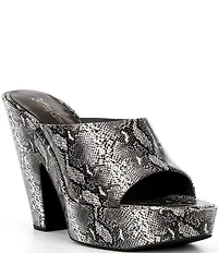 Jeffrey Campbell Enriched Python Print Leather Platform Block Heel Slide Sandals