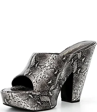 Jeffrey Campbell Enriched Python Print Leather Platform Block Heel Slide Sandals