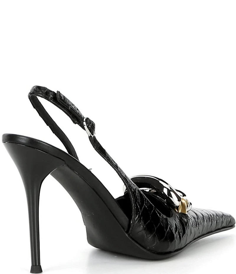 Jeffrey Campbell Enterprise Snake Embossed Leather Buckle Ornament Slingback Pumps