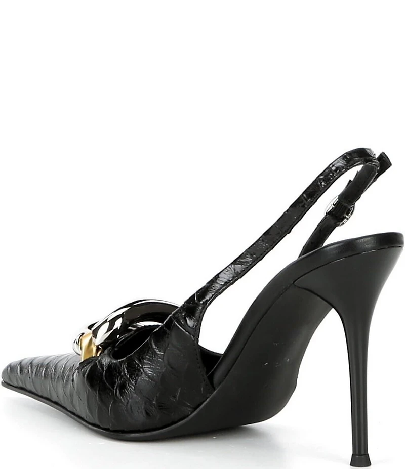 Jeffrey Campbell Enterprise Snake Embossed Leather Buckle Ornament Slingback Pumps