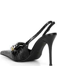 Jeffrey Campbell Enterprise Snake Embossed Leather Buckle Ornament Slingback Pumps