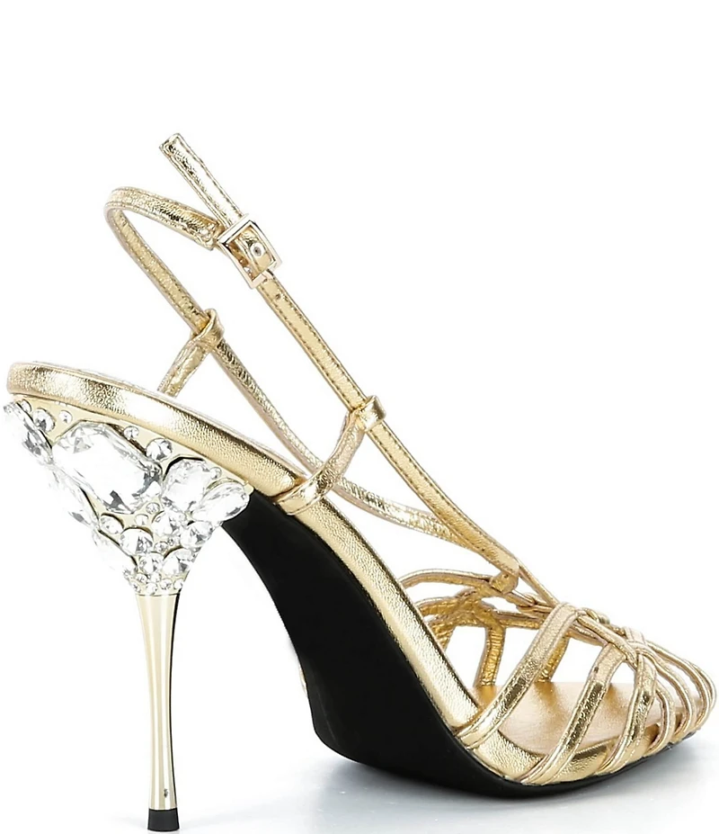 Jeffrey Campbell Epiphany Metallic Jewel Heel Caged Dress Sandals