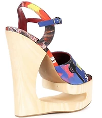 Jeffrey Campbell Flag-Girl Bad Girl Print Wooden Cutout Platform Wedge Sandals