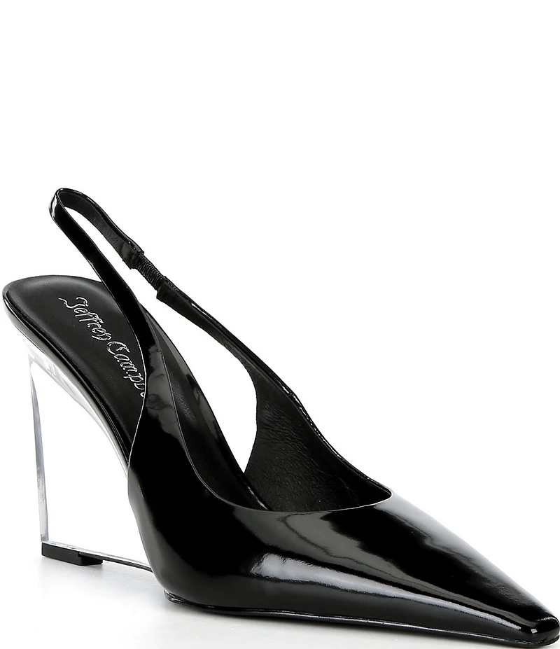 Jeffrey Campbell Glacial Patent Leather Transparent Wedge Slingback Pumps