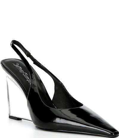 Jeffrey Campbell Glacial Patent Leather Transparent Wedge Slingback Pumps