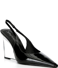 Jeffrey Campbell Glacial Patent Leather Transparent Wedge Slingback Pumps