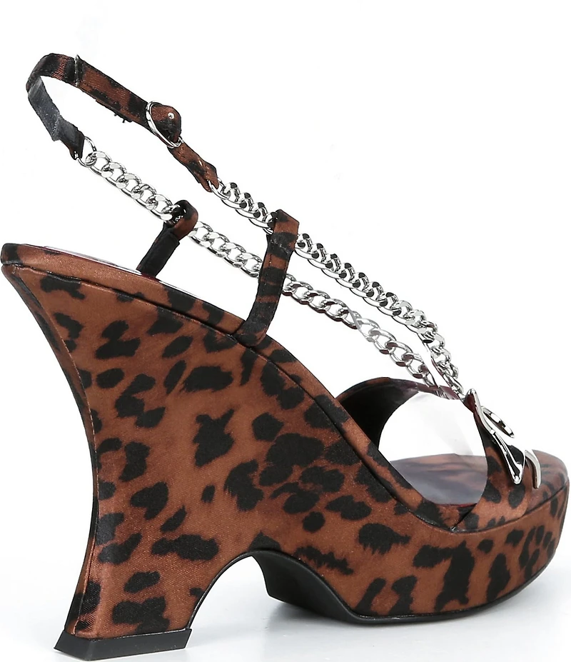 Jeffrey Campbell Hottie Cheetah Print Star Chain Platform Wedge Sandals