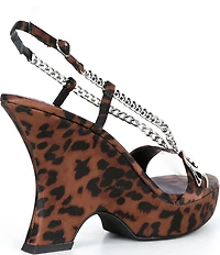 Jeffrey Campbell Hottie Cheetah Print Star Chain Platform Wedge Sandals