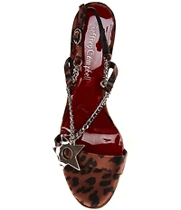 Jeffrey Campbell Hottie Cheetah Print Star Chain Platform Wedge Sandals