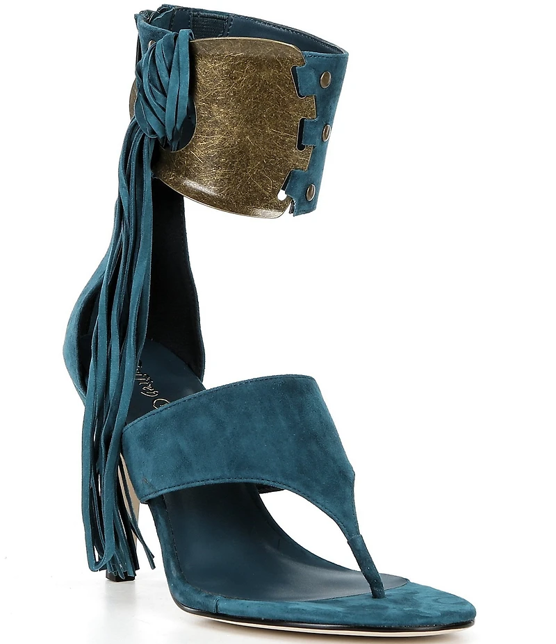 Jeffrey Campbell I-Dare-U Suede Fringe Hardware Ankle Wrap Dress Sandals