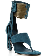 Jeffrey Campbell I-Dare-U Suede Fringe Hardware Ankle Wrap Dress Sandals