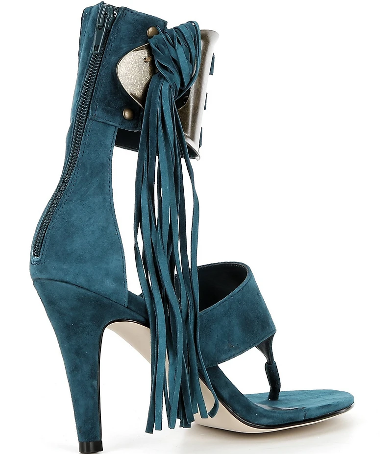 Jeffrey Campbell I-Dare-U Suede Fringe Hardware Ankle Wrap Dress Sandals