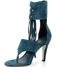 Jeffrey Campbell I-Dare-U Suede Fringe Hardware Ankle Wrap Dress Sandals
