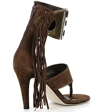 Jeffrey Campbell I-Dare-U Suede Fringe Hardware Ankle Wrap Dress Sandals