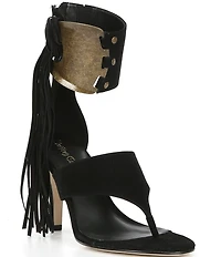 Jeffrey Campbell I-Dare-U Suede Fringe Hardware Ankle Wrap Dress Sandals