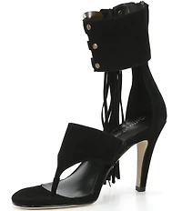 Jeffrey Campbell I-Dare-U Suede Fringe Hardware Ankle Wrap Dress Sandals