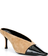 Jeffrey Campbell Investor Suede Patent Snip Cap Toe Dress Mules