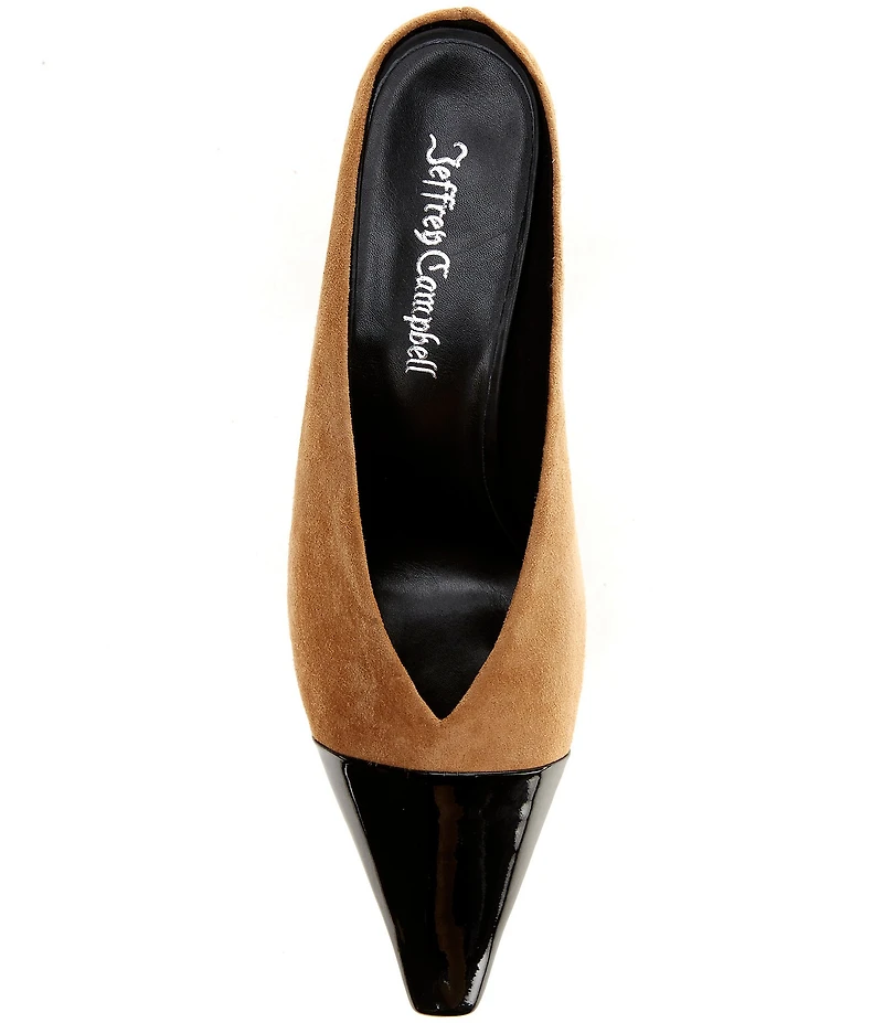 Jeffrey Campbell Investor Suede Patent Snip Cap Toe Dress Mules