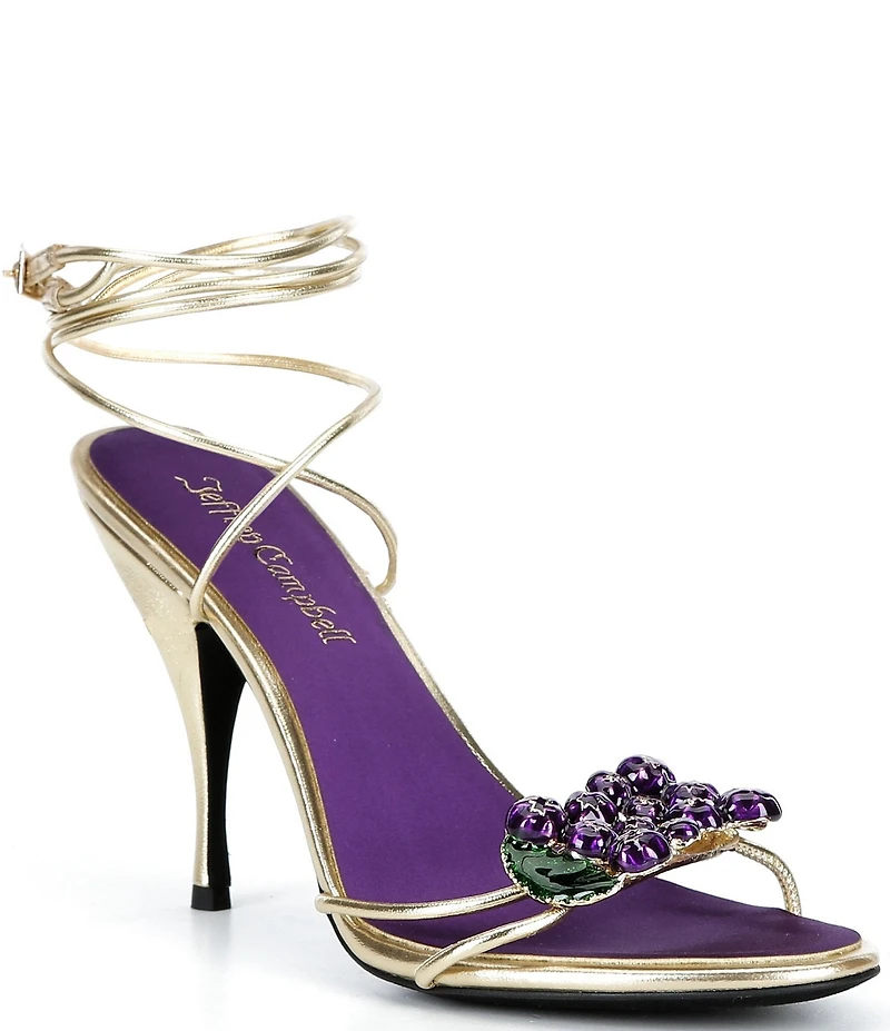 Jeffrey Campbell Kleo Metallic Grape Ornament Ankle Wrap Dress Sandals