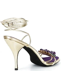 Jeffrey Campbell Kleo Metallic Grape Ornament Ankle Wrap Dress Sandals