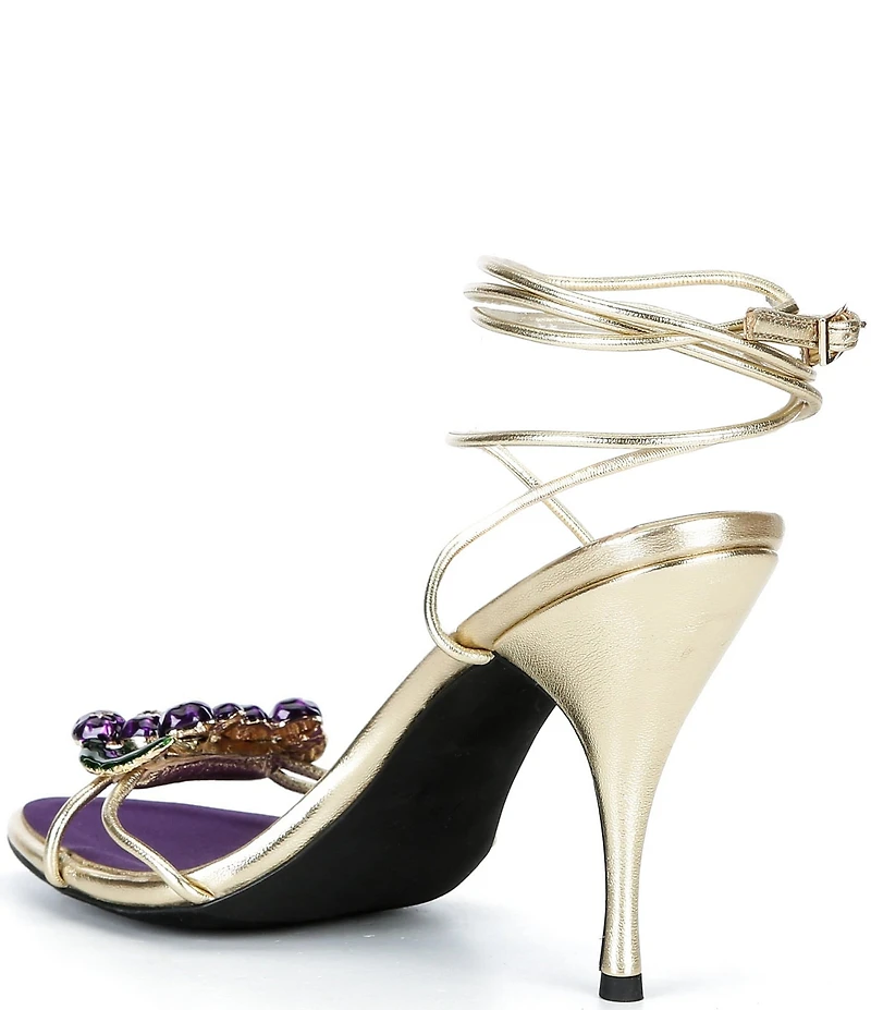 Jeffrey Campbell Kleo Metallic Grape Ornament Ankle Wrap Dress Sandals