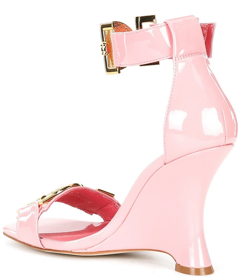 Jeffrey Campbell Leonite Patent Lion Hardware Sculpted Wedge Sandals