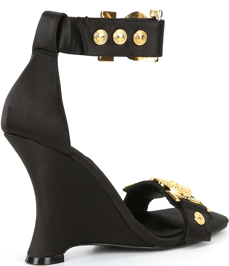Jeffrey Campbell Leonite Satin Lion Hardware Sculpted Wedge Sandals