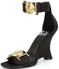 Jeffrey Campbell Leonite Satin Lion Hardware Sculpted Wedge Sandals