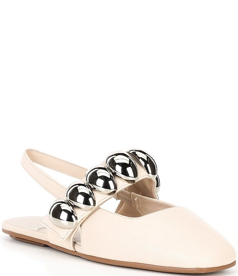 Jeffrey Campbell Manon Leather Dome Embellished Hardware Slingback Flats