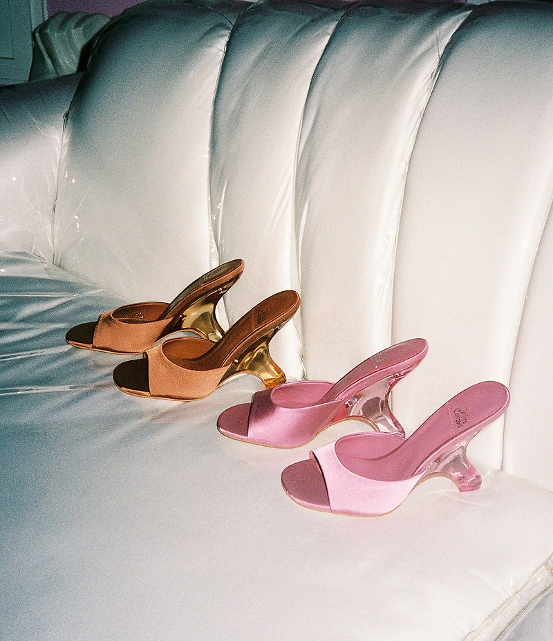 Jeffrey Campbell Mew-2 Satin Sculpted Lucite Wedge Dress Slide Sandals