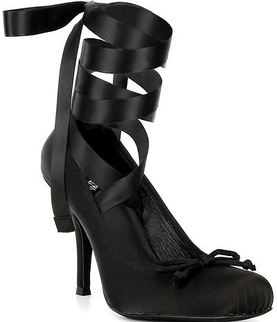 Jeffrey Campbell Nympha Satin Bow Tie Wrap Ballerina Stiletto Pumps