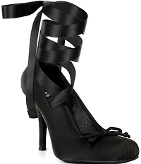 Jeffrey Campbell Nympha Satin Bow Tie Wrap Ballerina Stiletto Pumps