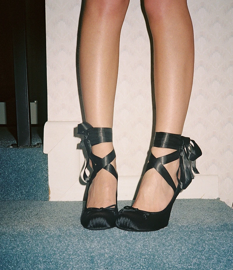 Jeffrey Campbell Nympha Satin Bow Tie Wrap Ballerina Stiletto Pumps