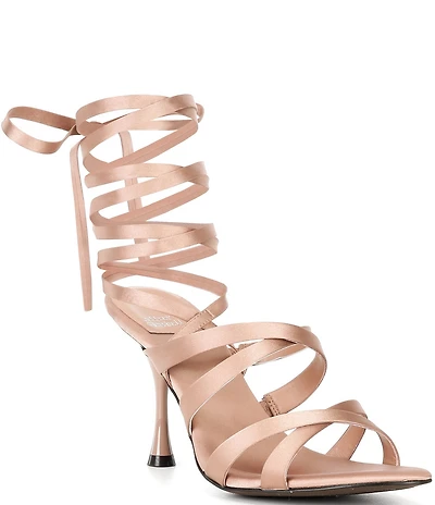 Jeffrey Campbell Obsessed Satin Strappy Ankle Wrap Dress Sandals