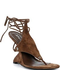 Jeffrey Campbell Pachouli Suede Ankle Wrap Thong Sculpted Wedge Dress Sandals