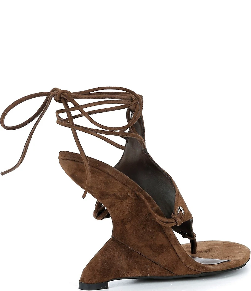 Jeffrey Campbell Pachouli Suede Ankle Wrap Thong Sculpted Wedge Dress Sandals