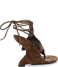 Jeffrey Campbell Pachouli Suede Ankle Wrap Thong Sculpted Wedge Dress Sandals