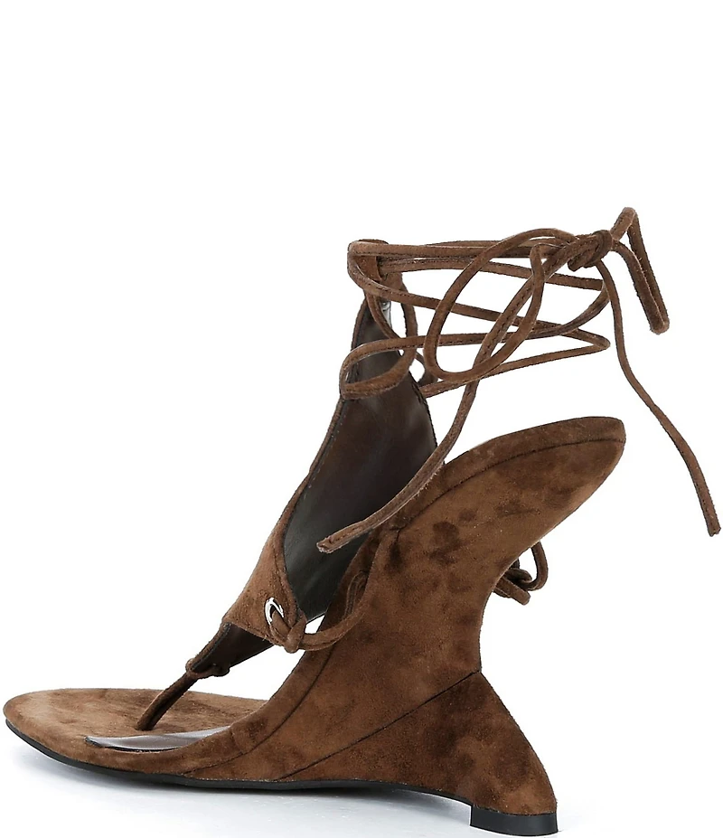 Jeffrey Campbell Pachouli Suede Ankle Wrap Thong Sculpted Wedge Dress Sandals