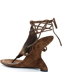 Jeffrey Campbell Pachouli Suede Ankle Wrap Thong Sculpted Wedge Dress Sandals