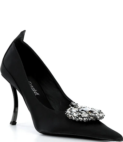 Jeffrey Campbell Parliament Satin Curved Heel Jewel Brooch Pumps