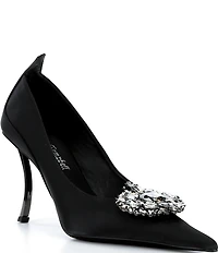 Jeffrey Campbell Parliament Satin Curved Heel Jewel Brooch Pumps