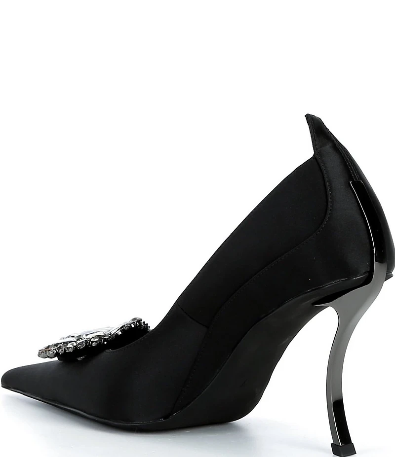 Jeffrey Campbell Parliament Satin Curved Heel Jewel Brooch Pumps