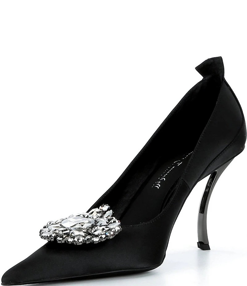 Jeffrey Campbell Parliament Satin Curved Heel Jewel Brooch Pumps