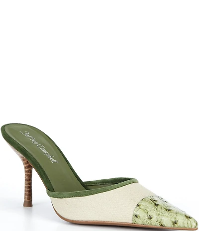 Jeffrey Campbell Parse Ostrich Embossed Cap Toe Dress Mules