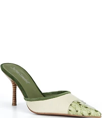 Jeffrey Campbell Parse Ostrich Embossed Cap Toe Dress Mules