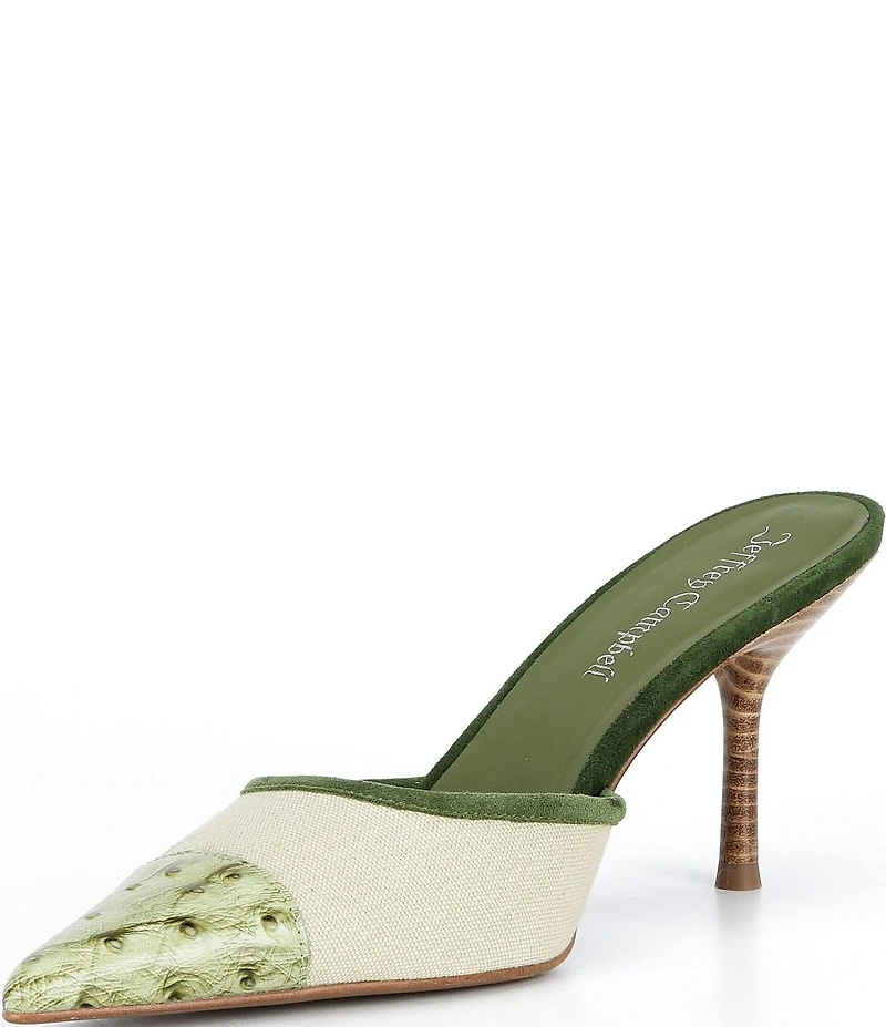 Jeffrey Campbell Parse Ostrich Embossed Cap Toe Dress Mules