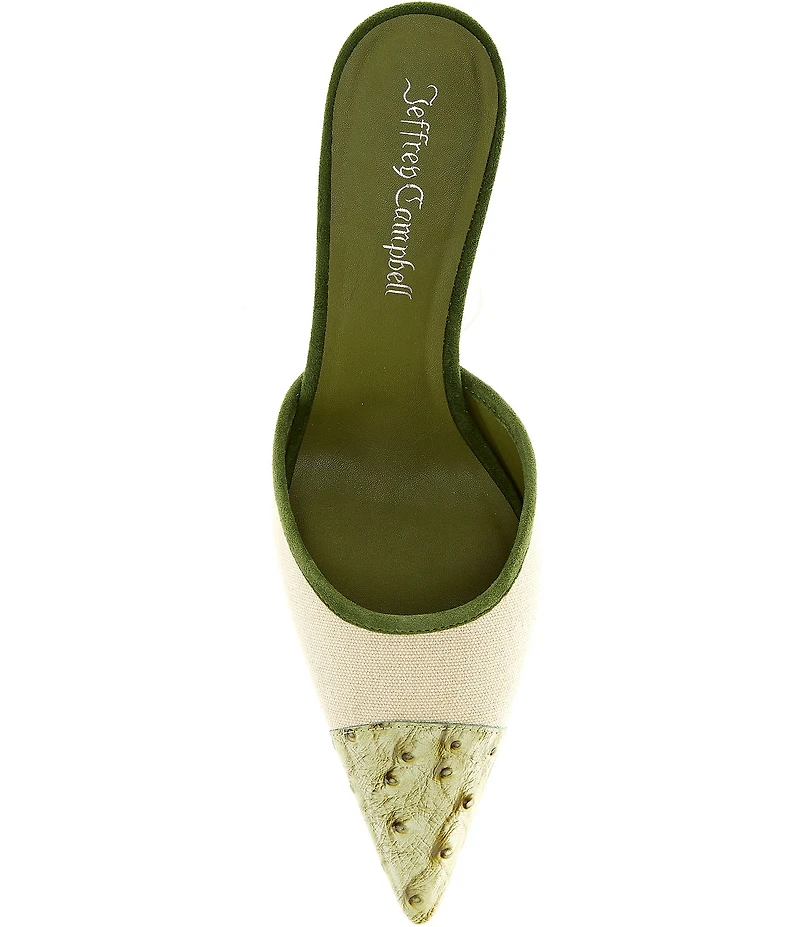 Jeffrey Campbell Parse Ostrich Embossed Cap Toe Dress Mules