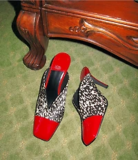 Jeffrey Campbell Passage Animal Print Patent Cap Toe Stiletto Mules
