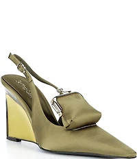 Jeffrey Campbell Pay-Me Satin Coin Purse Ornament Slingback Wedge Pumps